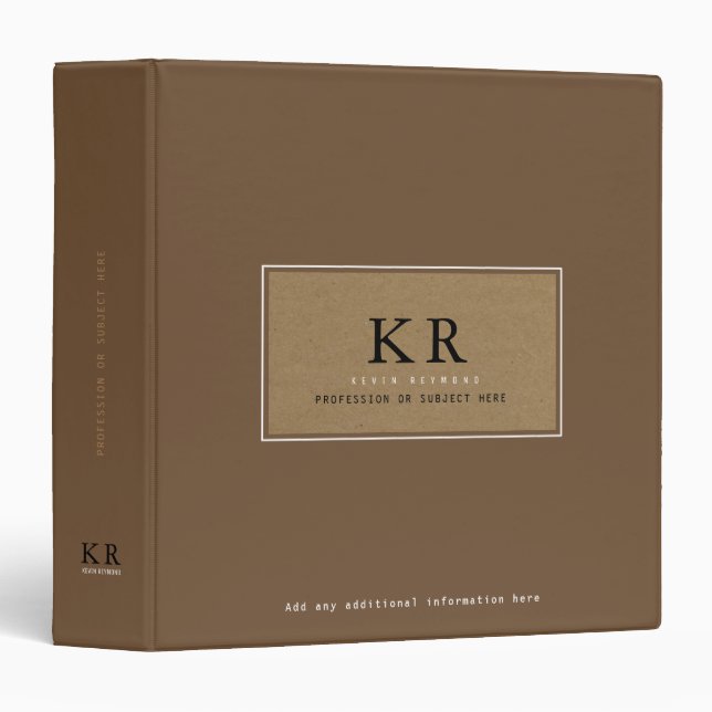Elegant Monogram on Brown Professional 3 Ring Binder (Front/Spine)