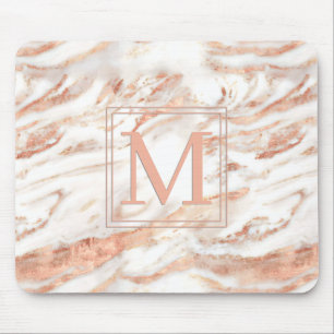 Elegant Monogram on Chic Copper Rose Gold Marble Mouse Pad