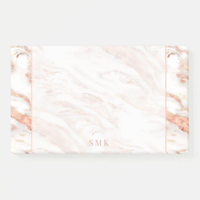 Elegant Monogram on Chic Copper Rose Gold Marble Post-it Notes (Front)