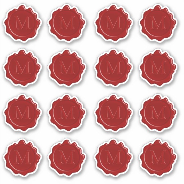 Elegant Monogram on Classic Red Wax Seal Sheet of Sticker (Front)