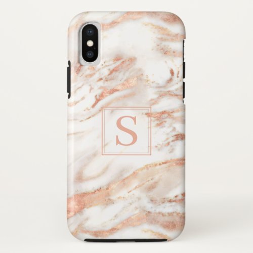 Elegant Monogram on Copper Rose Gold Marble iPhone XS Case