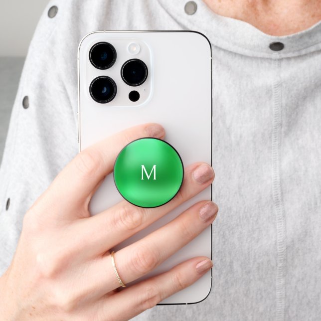 Elegant Monogram on Emerald Green PopSocket (Hand)