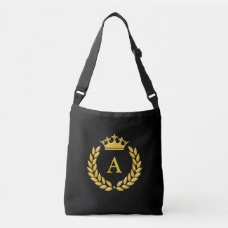 Elegant Monogram on Golden Crown & Laurel on Black