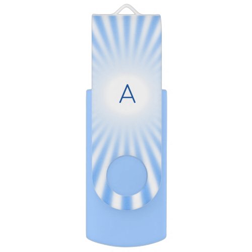 Elegant Monogram on Light Blue and White Rays Flash Drive