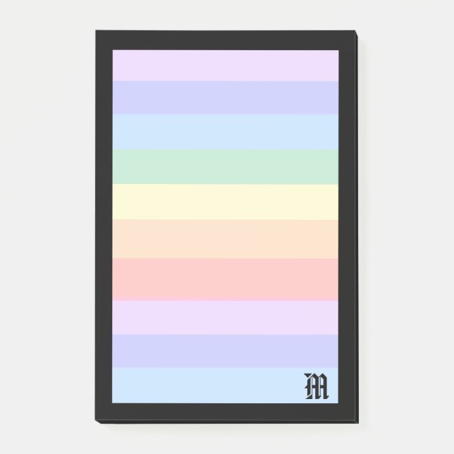 Elegant Monogram on Pastel Rainbow & Black Frame Post-it Notes (Front)