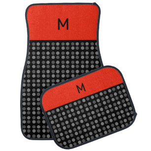 Elegant Monogram on Red Silver Gray and Black Car Floor Mat