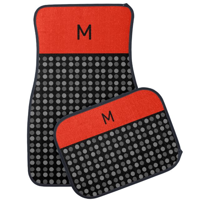 Elegant Monogram on Red Silver Gray and Black Car Floor Mat (Set)