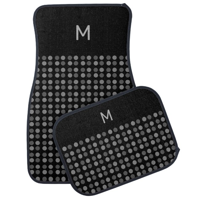 Elegant Monogram on Silver Gray and Black Car Floor Mat (Set)