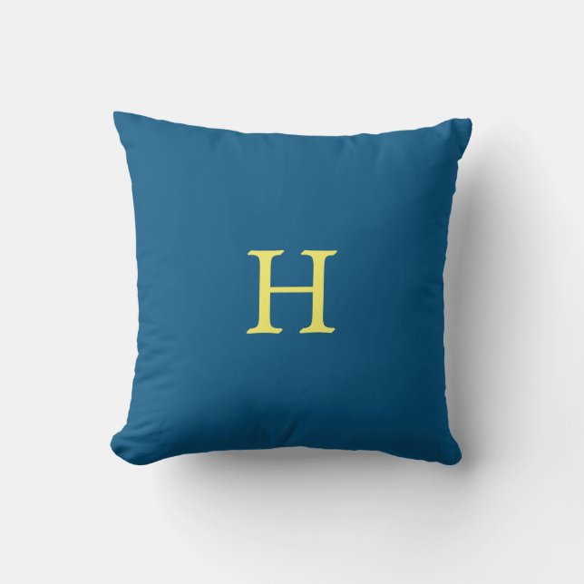Elegant Monogram on Teal Blue Throw Pillow (Front)