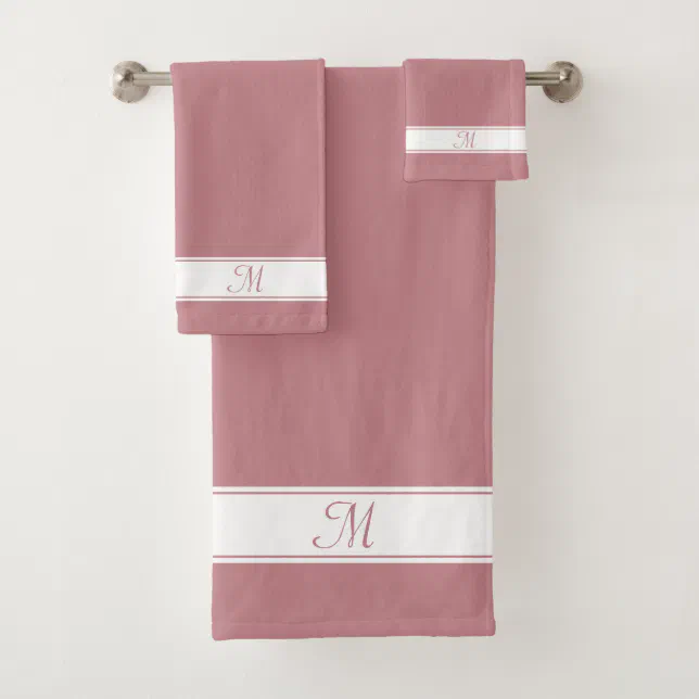 Elegant Monogram on White & Dusty Rose Pink Bath Towel Set Zazzle