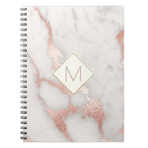 elegant monogram on white marble texture notebook