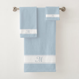 Elegant Monogram on White & Wondrous Blue Bath Towel Set