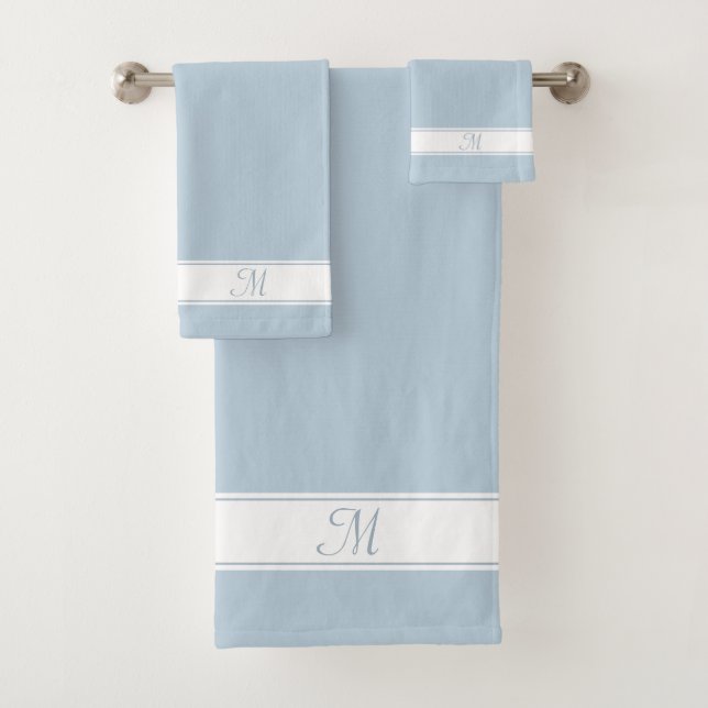 Elegant Monogram on White & Wondrous Blue Bath Towel Set (Insitu)