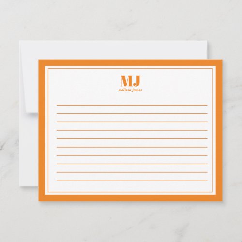Elegant Monogram Orange Border Minimalist Note Card