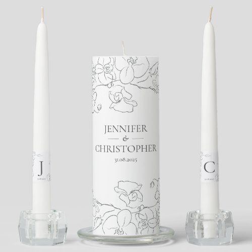 Elegant Monogram Orchid Floral Wedding Unity Candle Set