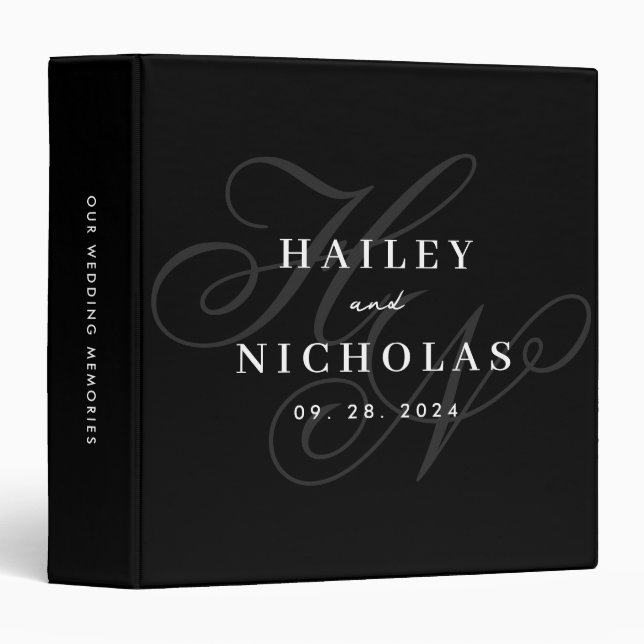 Elegant Monogram Overlay Wedding Memories 3 Ring Binder (Front/Spine)