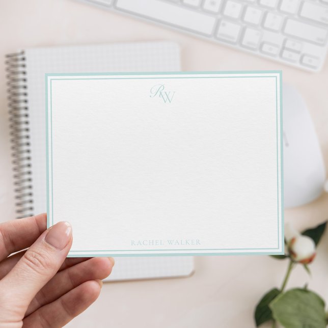 Elegant Monogram Pale Blue Two Border Note Card (Creator Uploaded)