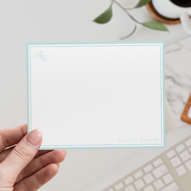 Elegant Monogram Pale Blue Two Border Note Card (Creator Uploaded)