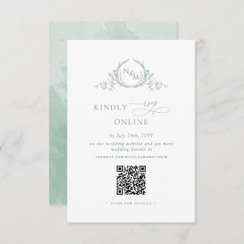 Elegant Monogram Pale Green RSVP Online QR Code  Enclosure Card