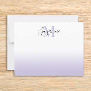 Elegant Monogram Pale Purple Ombre Note Card