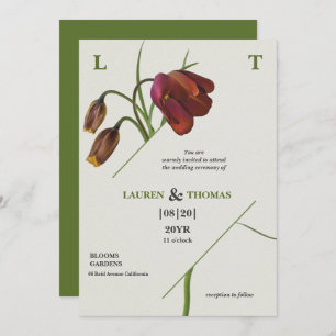 Elegant Monogram Papaya Whip Bloom Tulips  Wedding Invitation