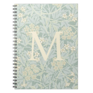 Elegant Monogram Pastel Green Jasmine Floral Notebook