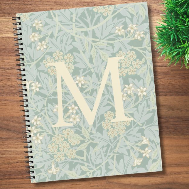 Elegant Monogram Pastel Green Jasmine Floral Notebook (Creator Uploaded)