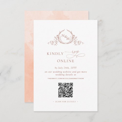 Elegant Monogram Peach RSVP Online QR Code  Enclosure Card