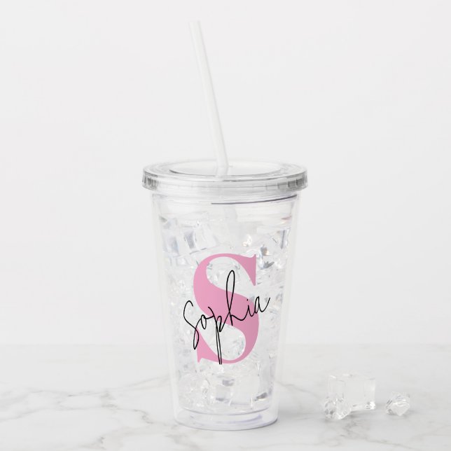 Elegant Monogram Personalized Acrylic Tumbler (Front Ice)