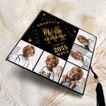 Elegant Monogram Personalized Black Gold 5 Photo  Graduation Cap Topper<br><div class="desc">Celebrate your graduation with our modern and unique graduation cap topper featuring a stunning photo collage design that can showcase up to 5 of your favorite senior memories. The sleek modern design is perfect for a modern look, while the gold stars add a touch of elegance to your special day....</div>