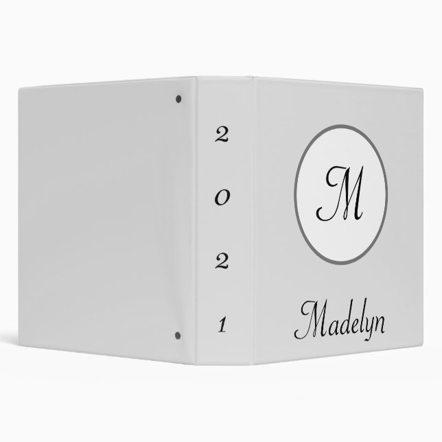 Elegant Monogram Personalized Gray 3 Ring Binder (Background)