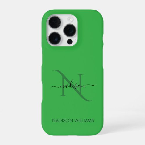 Elegant Monogram Personalized green iPhone 16 Pro Case