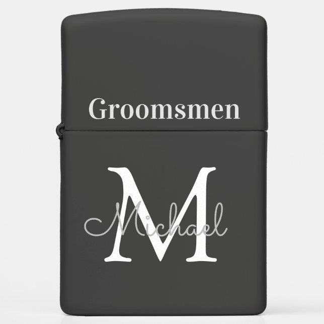 elegant monogram personalized groomsmen stylish zippo lighter (Front)