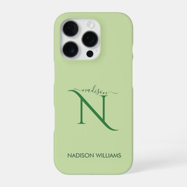 Elegant Monogram Personalized light green iPhone Case (Back)