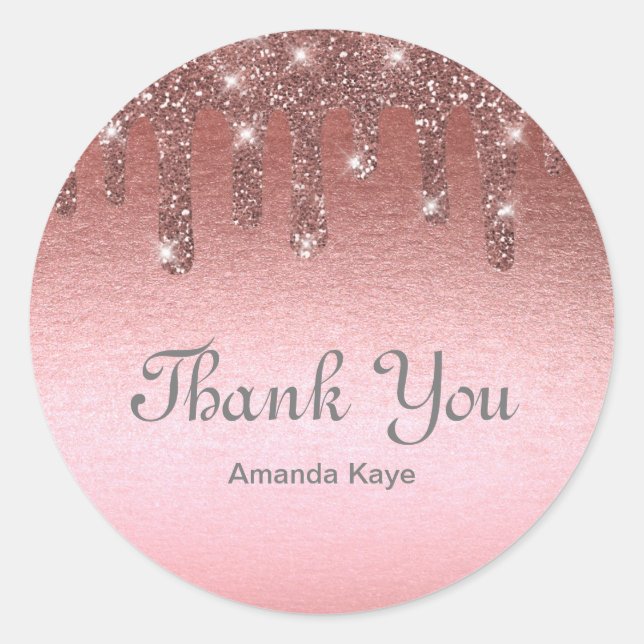 Elegant Monogram Personalized Thank You Rose Gold Classic Round Sticker (Front)
