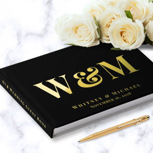 Elegant Monogram Photo Black Wedding Foil Guest Book