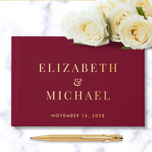 Elegant Monogram Photo Burgundy Wedding Foil Guest Book