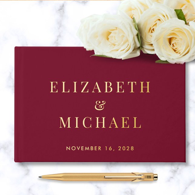 Elegant Monogram Photo Burgundy Wedding Foil Guest Book (Creator Uploaded)