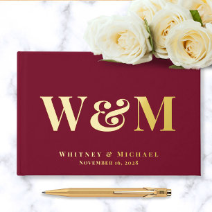 Elegant Monogram Photo Burgundy Wedding Foil Guest Book