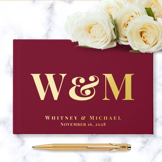 Elegant Monogram Photo Burgundy Wedding Foil Guest Book (Creator Uploaded)