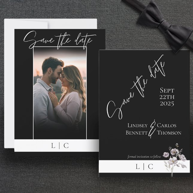 Elegant monogram Photo caligraphy black  Save The Date (Creator Uploaded)
