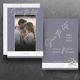 Elegant Monogram Photo Caligraphy Classic Gray Save The Date