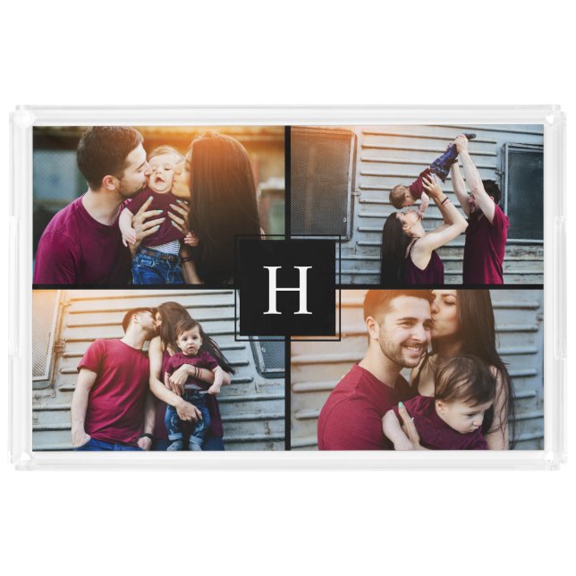 Elegant Monogram Photo Collage Acrylic Tray (Front)