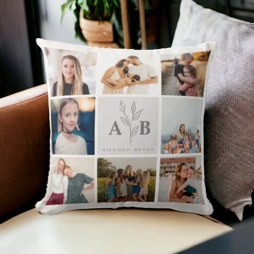 elegant monogram photo collage family  throw pillow