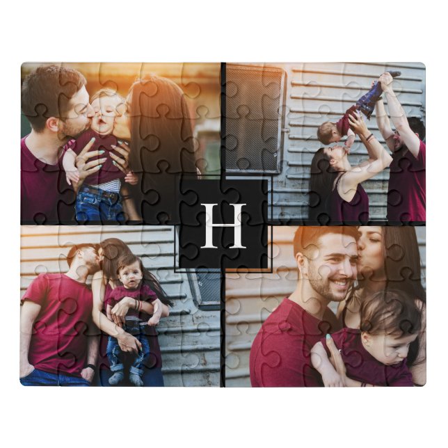 Elegant Monogram Photo Collage Jigsaw Puzzle (Puzzle Horizontal)