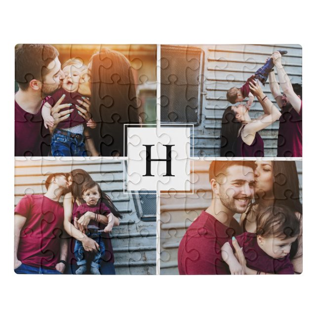 Elegant Monogram Photo Collage Jigsaw Puzzle (Puzzle Horizontal)