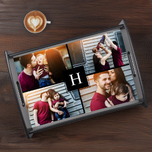 Elegant Monogram Photo Collage Serving Tray