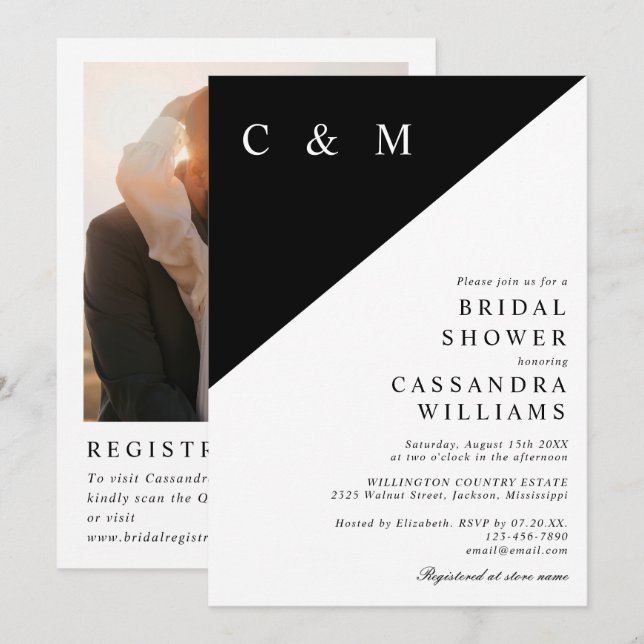 Elegant Monogram Photo QR Code Bridal Shower Invitation (Front/Back)