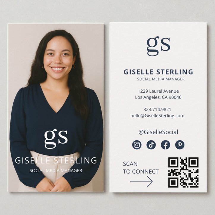 Elegant Monogram Photo Social Media QR Code Business Card