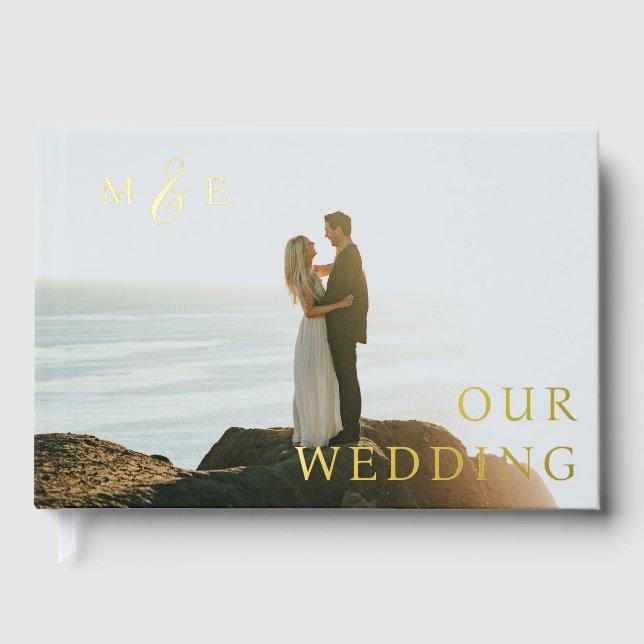 Elegant Monogram Photo Wedding Foil Guest Book (Front)